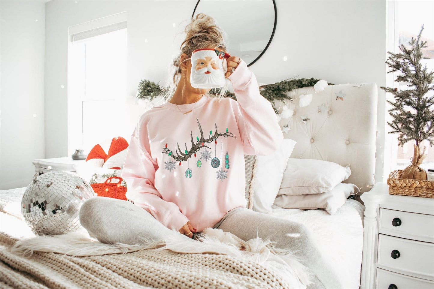 Turquoise and Antlers Pink Crewneck