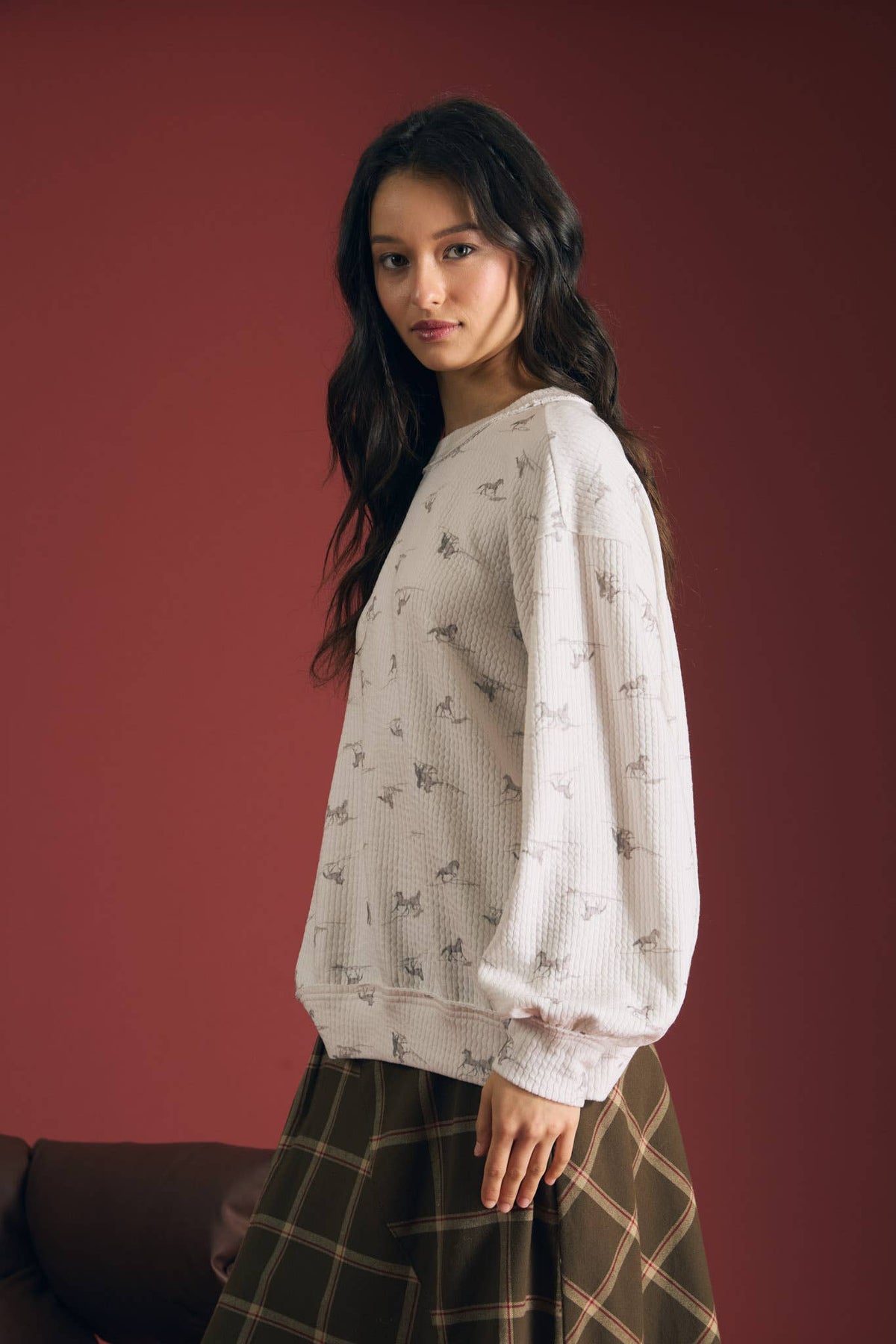 Dainty Horse Textured Long Sleeve Top