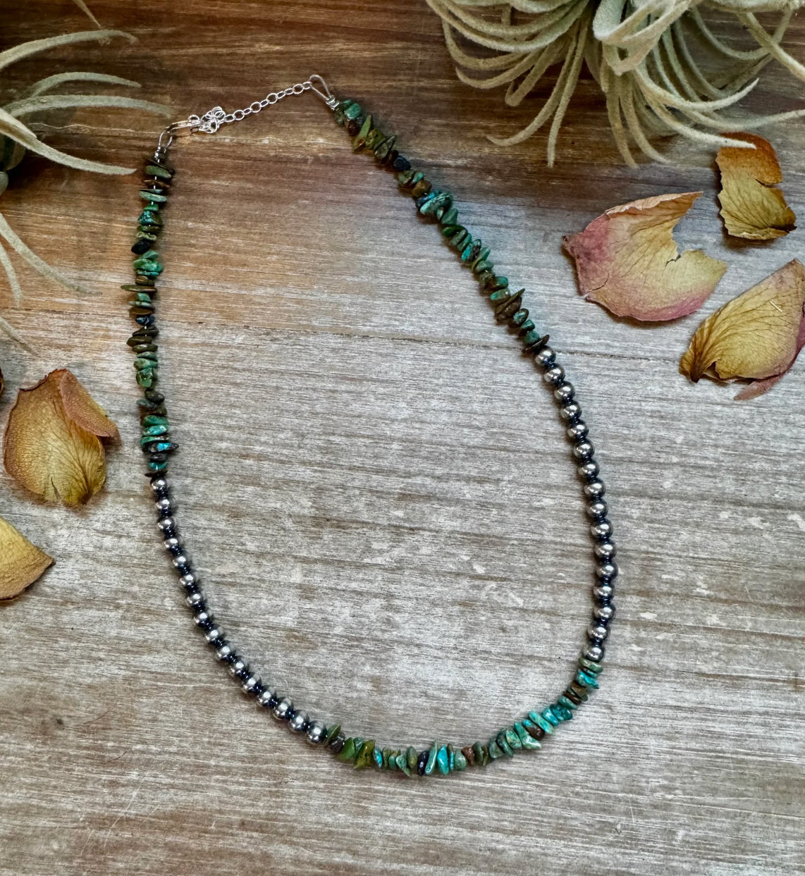 Sterling Silver Pearl and Turquoise Necklace
