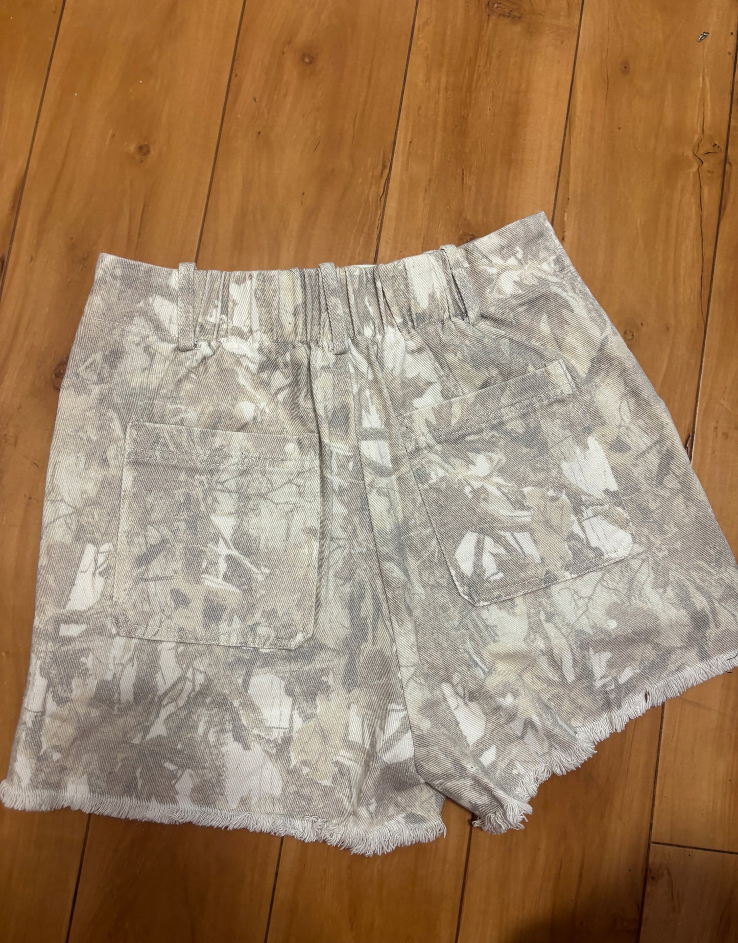 Distressed Light Wash Camo Shorts
