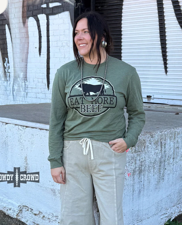 Eat More Beef Olive Long Sleeve Tee