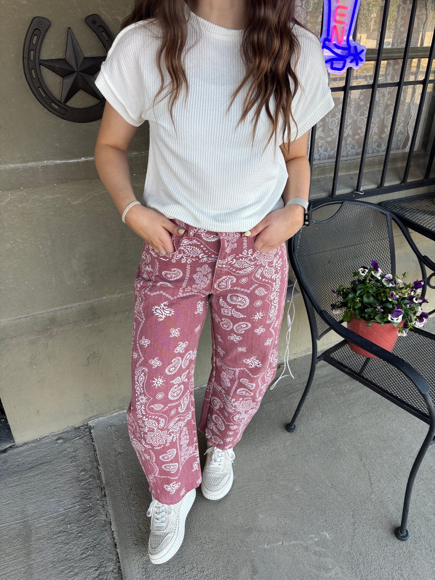 Paisley Print Barrel Jeans