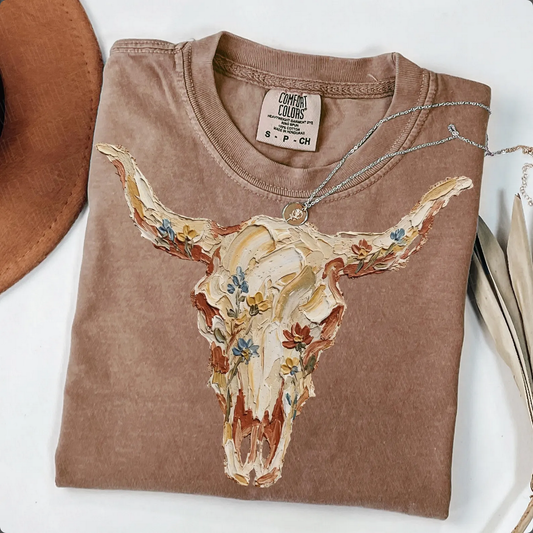 Floral Cow Skull Graphic Tee