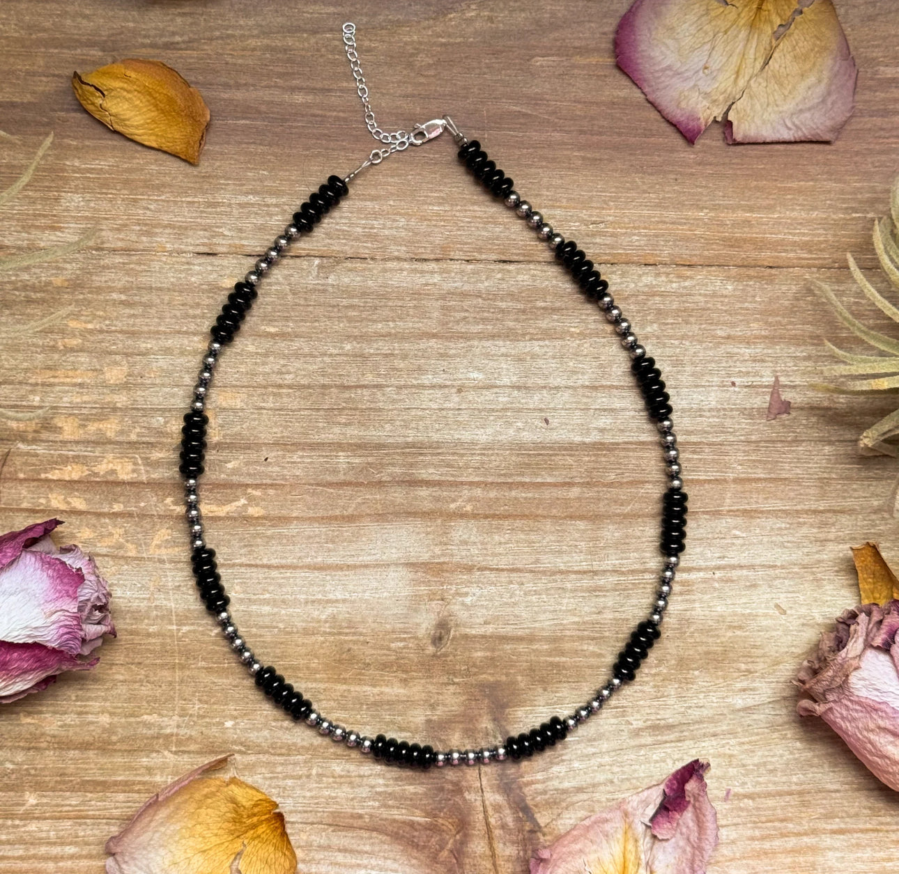 Black Onyx and Sterling Silver Pearls