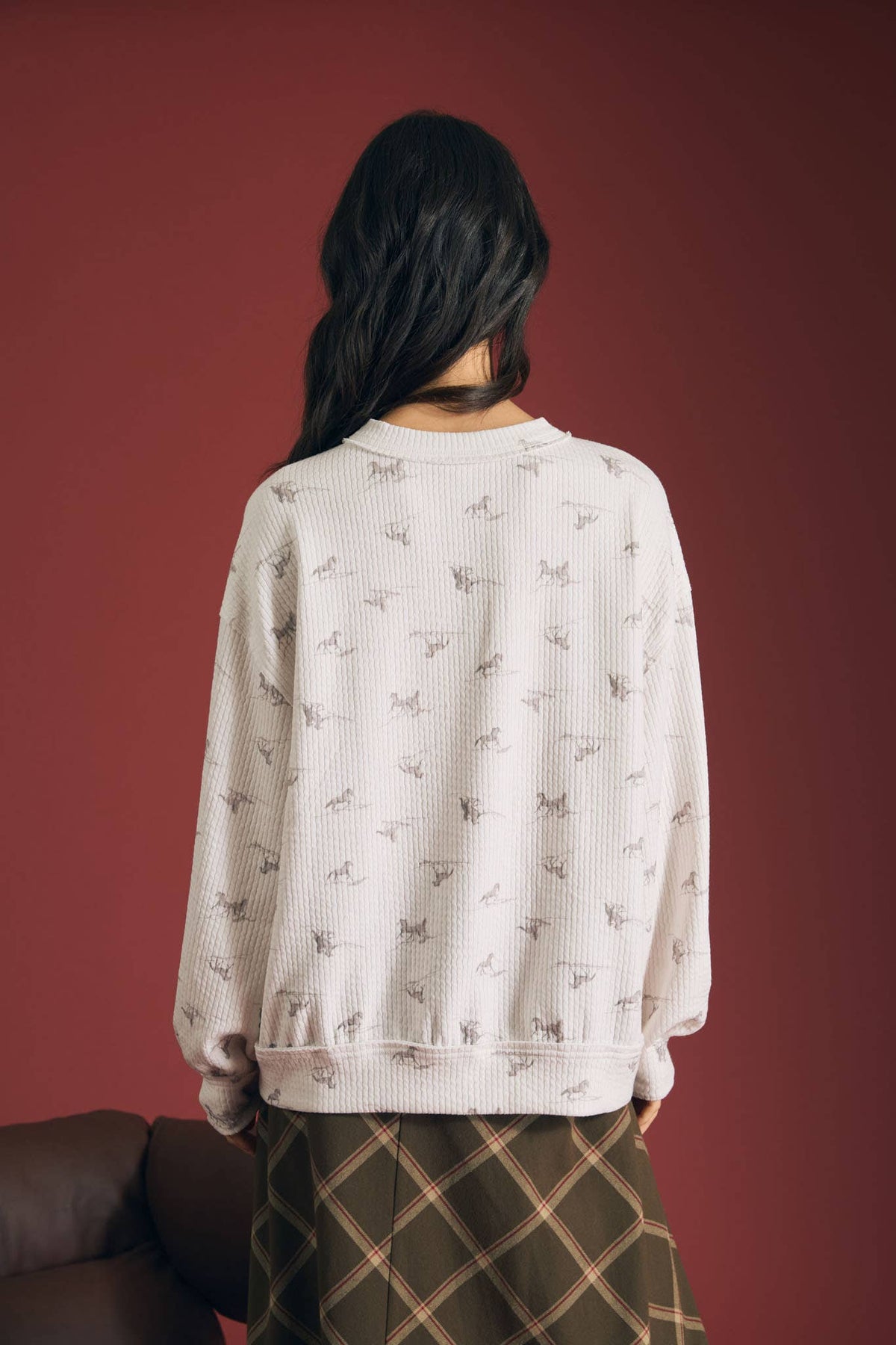 Dainty Horse Textured Long Sleeve Top