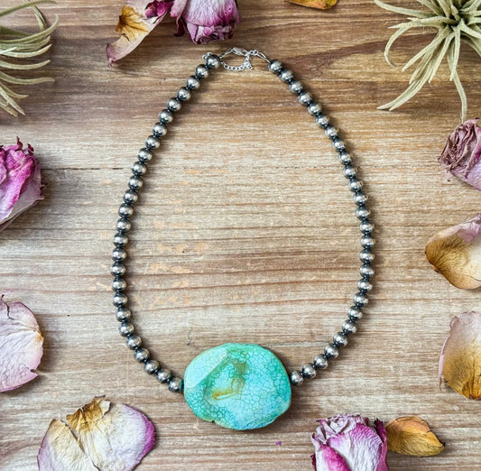 Turquoise Nugget and Sterling Silver Pearls