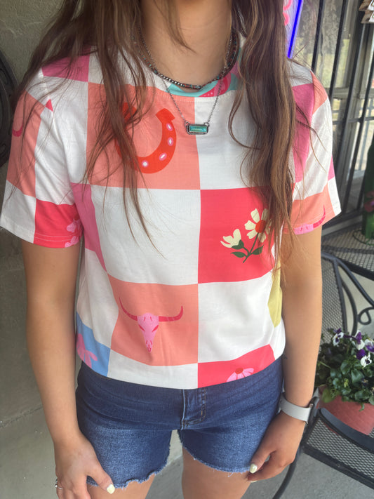 Checkered Cowgirl Tee
