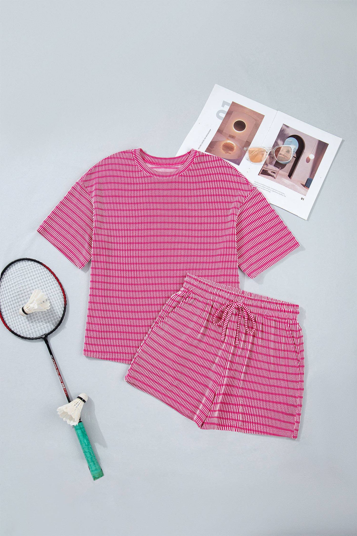 Colorful Stripe Ribbed Shorts 2pcs Set