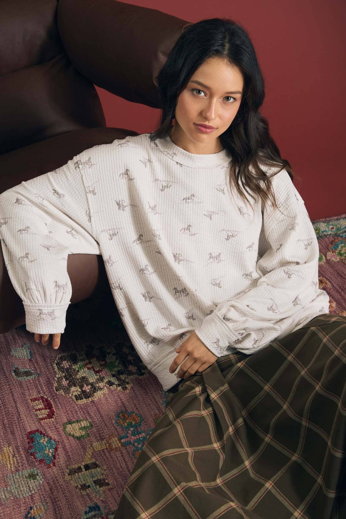 Dainty Horse Textured Long Sleeve Top