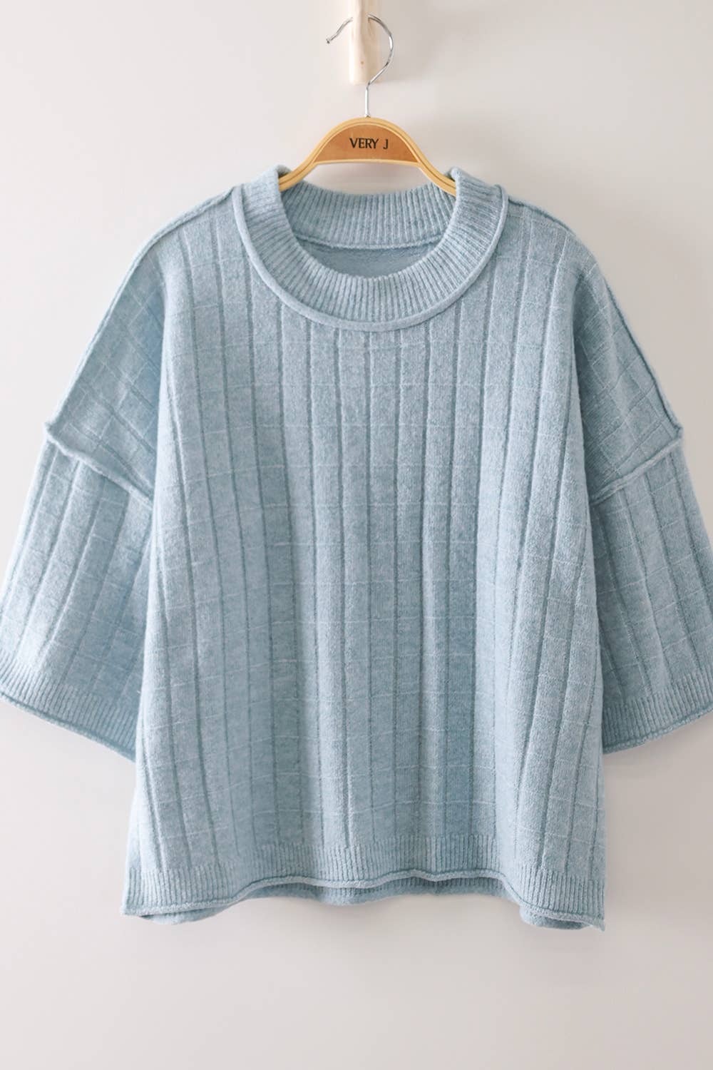 Cropped Length Ribbed Knit Sweater
