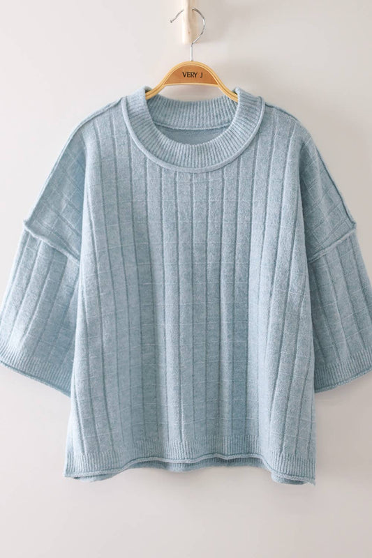 Cropped Length Ribbed Knit Sweater