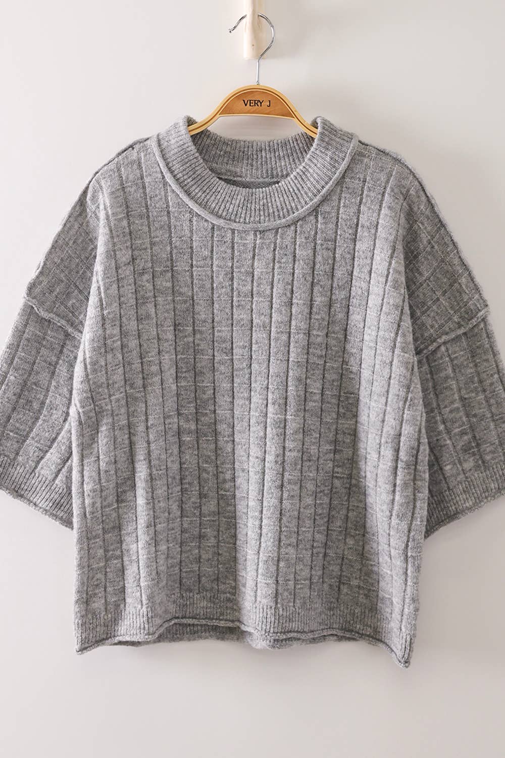 Cropped Length Ribbed Knit Sweater