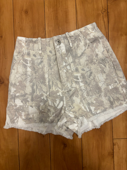 Distressed Light Wash Camo Shorts
