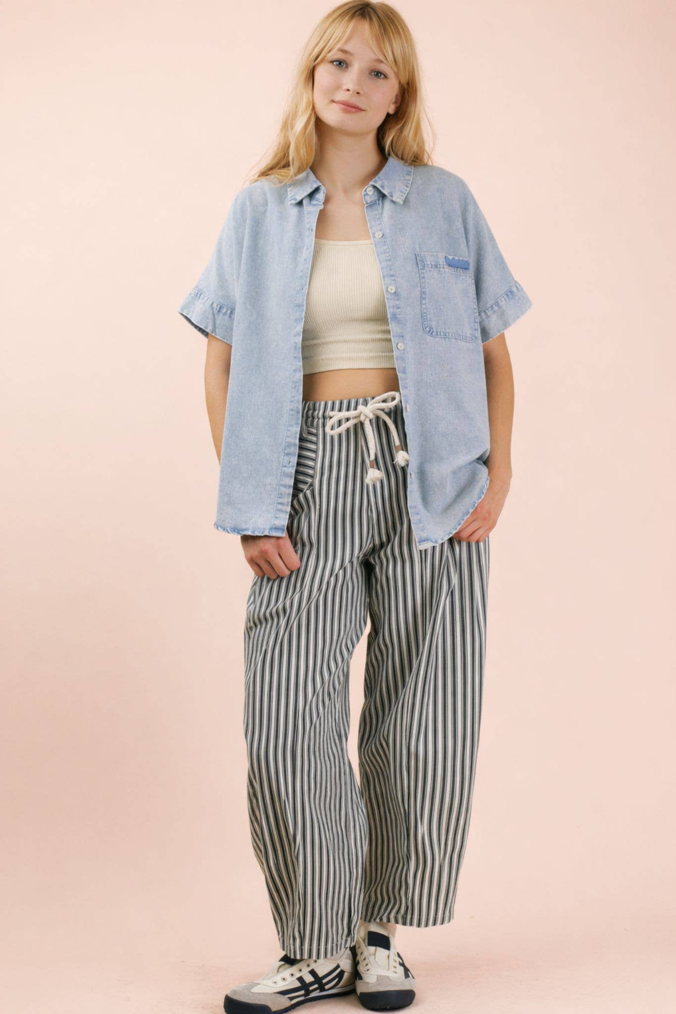 Mineral Washed Chambray Oversized Shirt Top