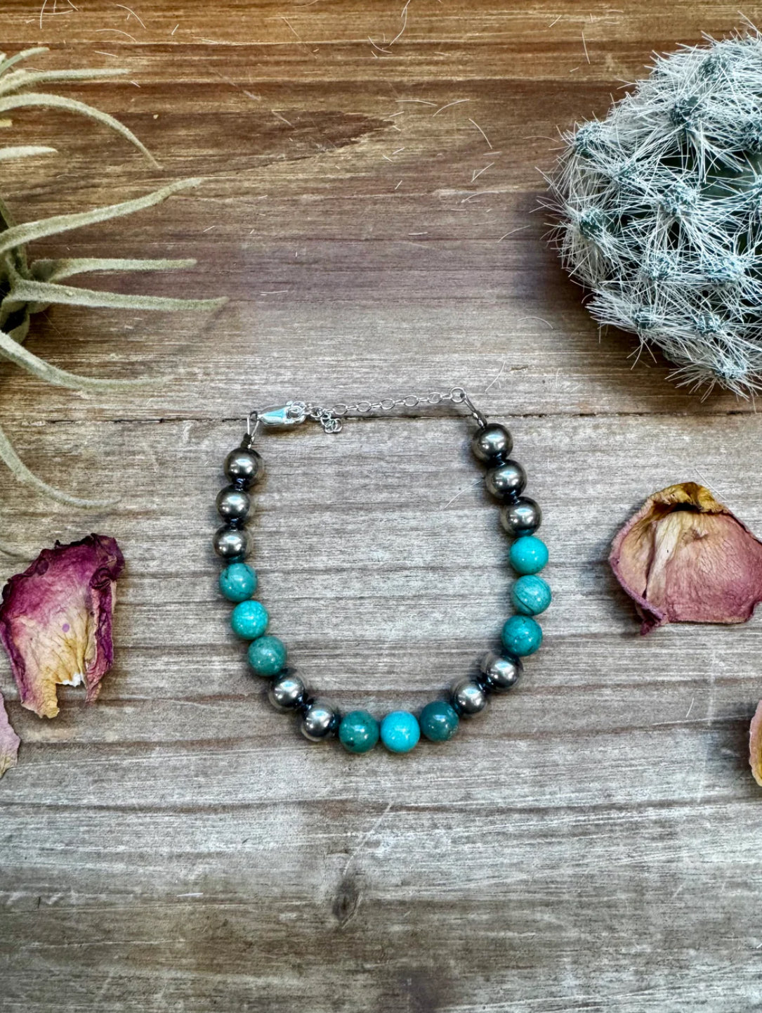 8 mm Sterling Pearls Bracelet w/ Turquoise