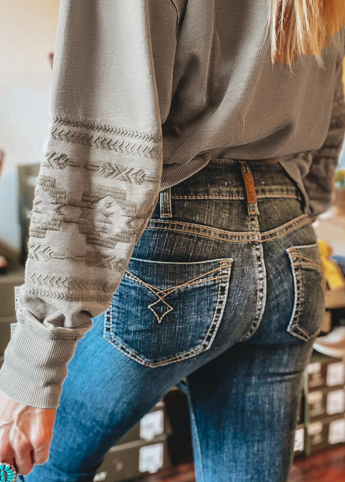 Gray Aztec Sleeve Top