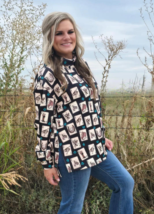 Luck of the Brand Mock Neck Top