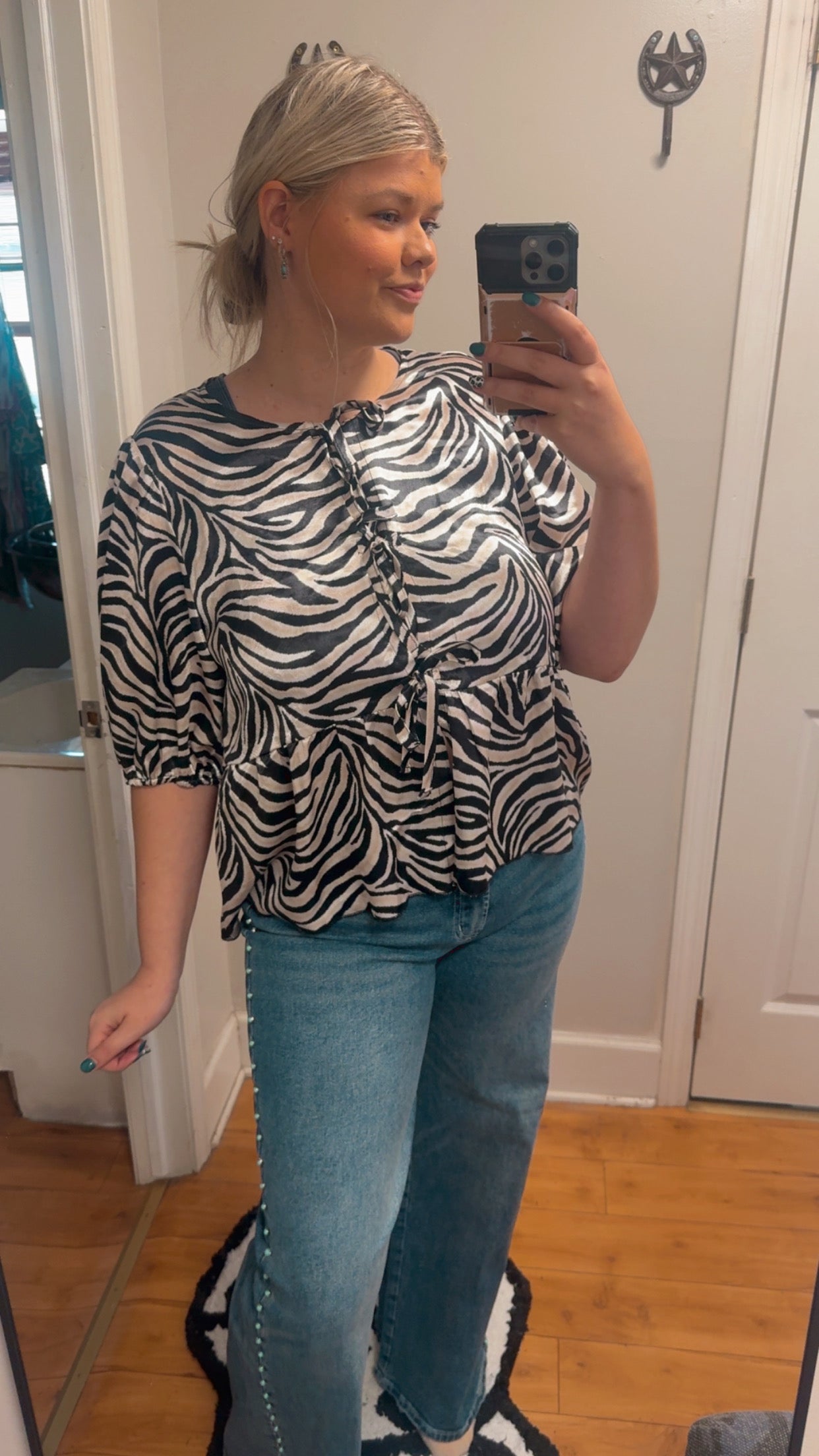 Turquoise+Denim Jeans