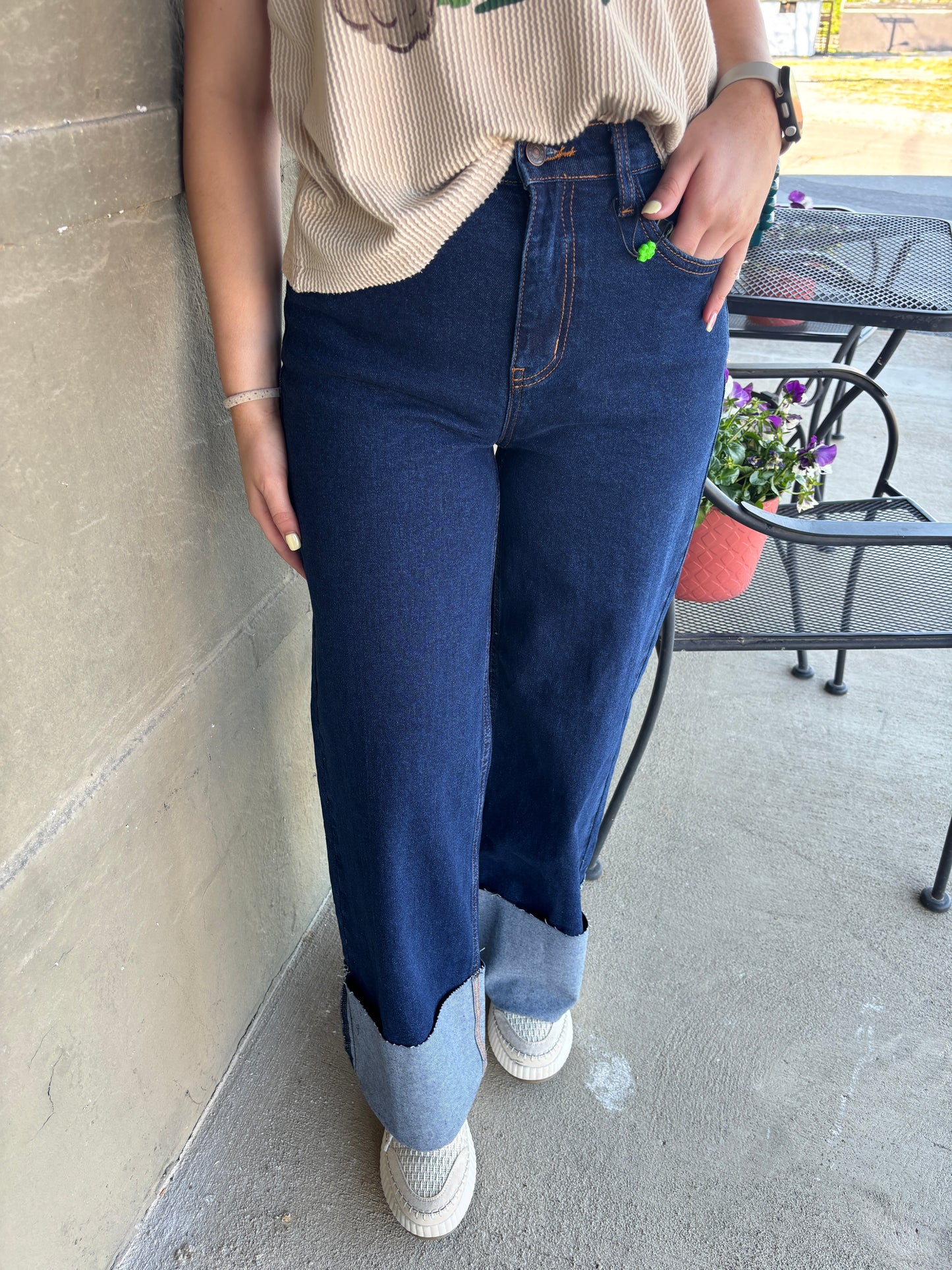 Dark Wash Cuffed Jeans