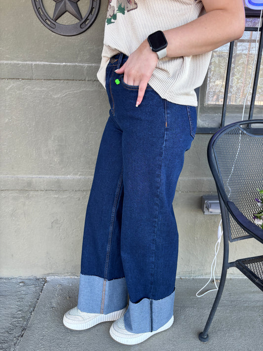 Dark Wash Cuffed Jeans